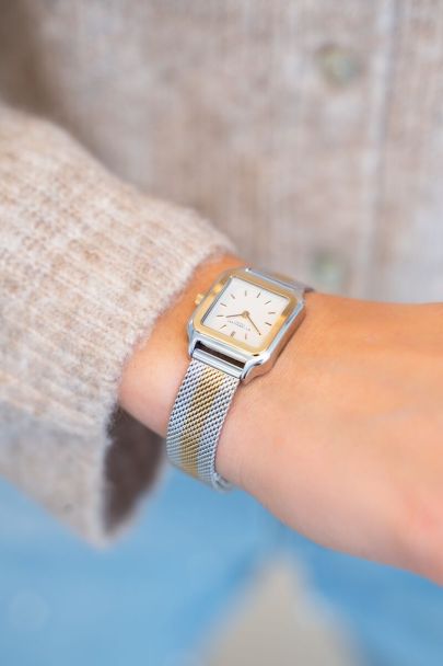 Square watch with multicoloured chain strap