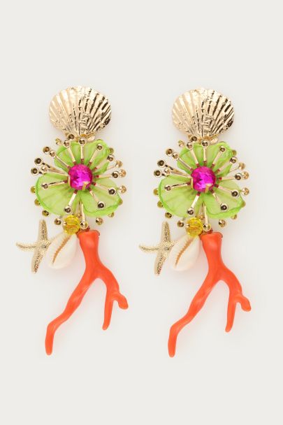 Statement earrings flowers & coral details