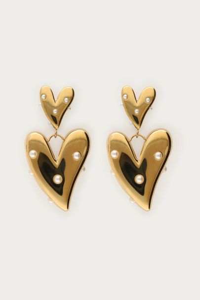 Statement oorhangers met hart en imitatieparels