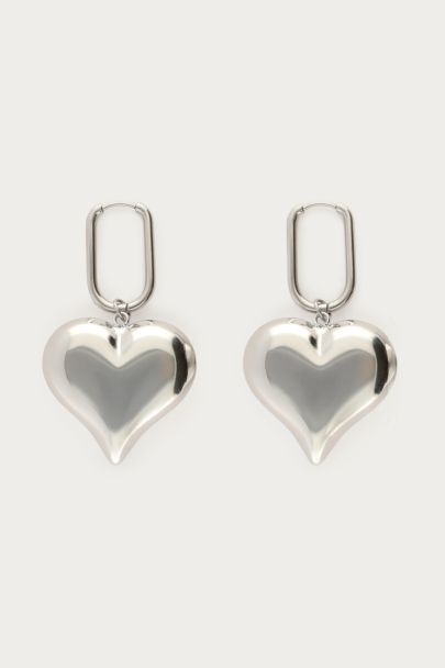 Statement earrings rectangular with heart shaped charm