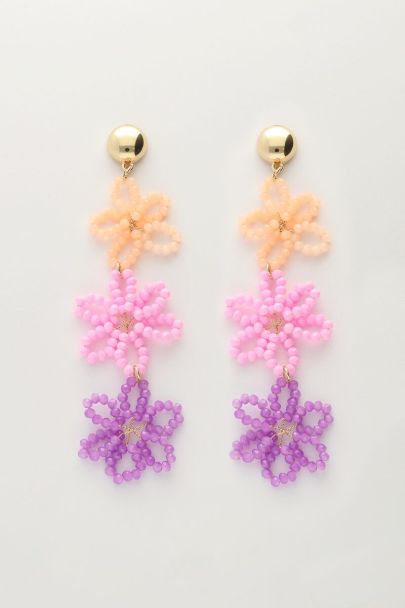 Boucles d'oreilles avec 3 fleurs multicolores