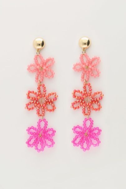 Statement-Ohrringe mit 3 rosafarbenen Blüten 