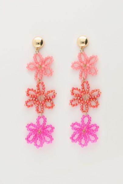 Boucles d'oreilles avec 3 fleurs roses