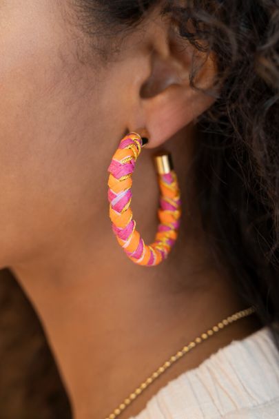 Créoles maxi tressées orange et rose