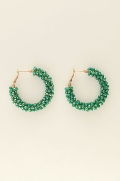 Statement hoop earrings with green rhinestones | My Jewellery