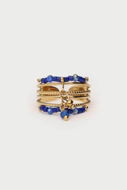 Statement-Ring mit blauen Perlen