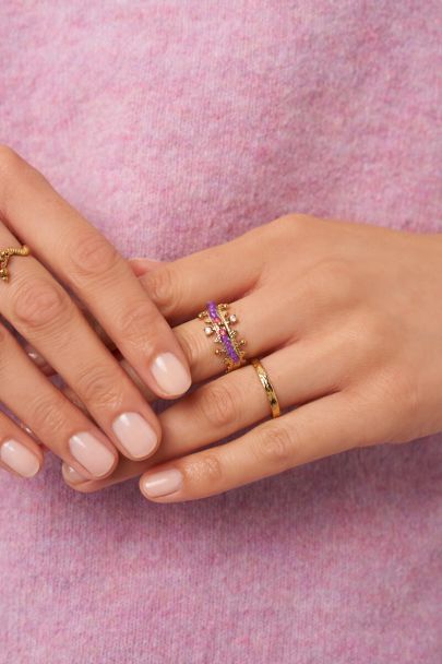 Bague maxi avec perles fantaisie violettes et strass