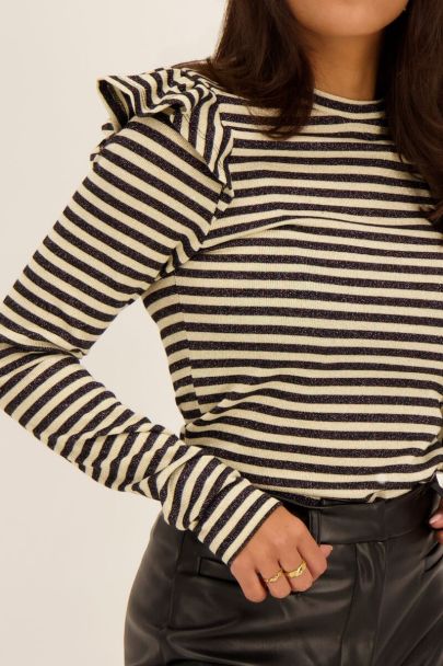 Striped glitter top with shoulder ruffle