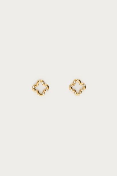 Studs with clover and faux pearls