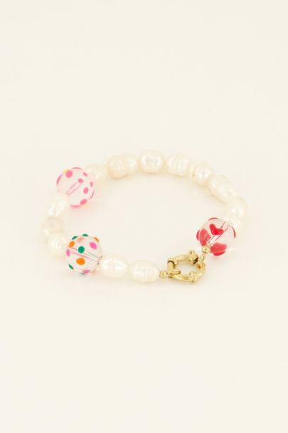 Sunchasers gold pearl bracelet with colourful glass beads | My Jewellery