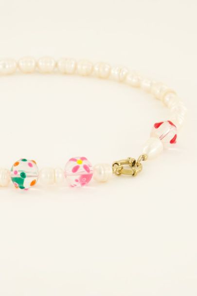 Sunchasers gold pearl necklace with multicoloured beads