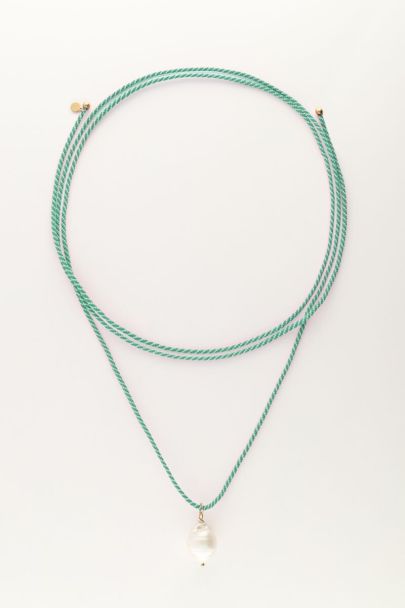 Sunrocks groene touwketting met zoetwaterparel 