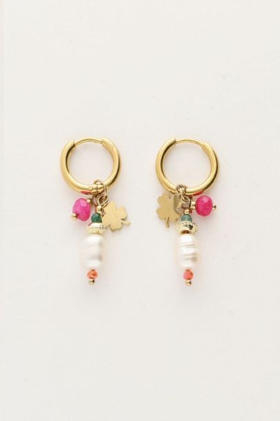 Sunrocks-Ohrringe mit Perlen und vierblättrigem Kleeblatt
