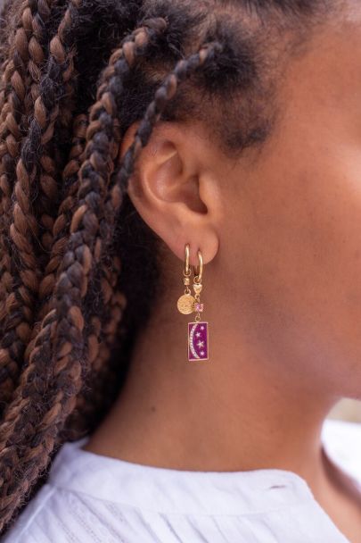 Sunrocks hoop earrings with pink & purple charms