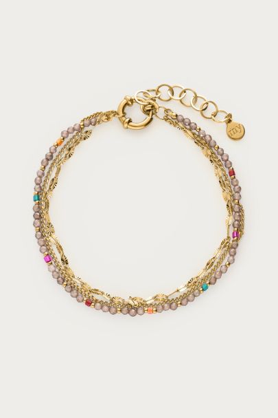 Sunrocks driedubbele armband met taupe kralen