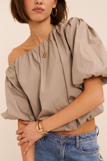 Taupe one-shoulder top in ballon look