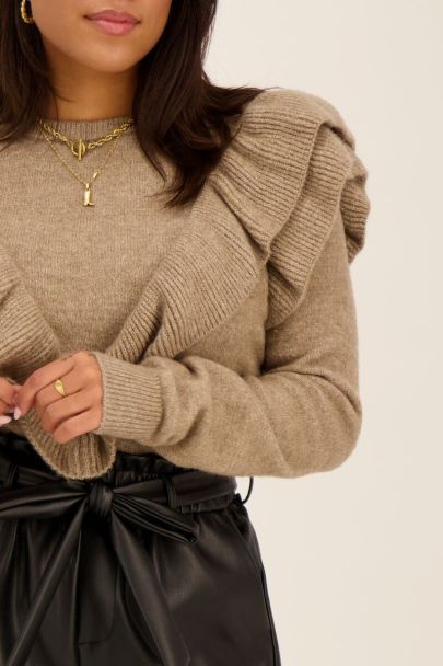 Taupe sweater with ruffled layers