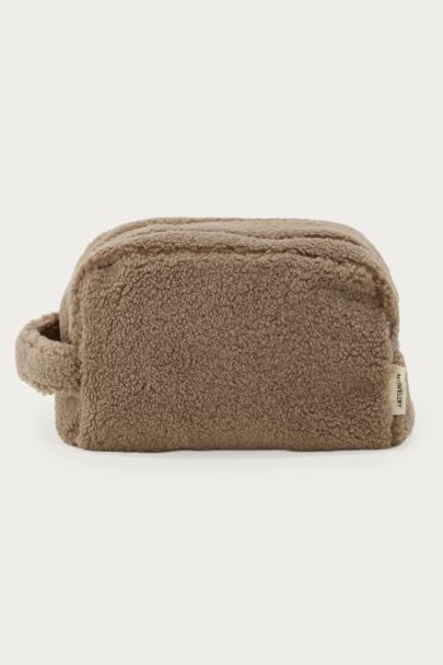Taupefarbene Teddy-Kosmetiktasche