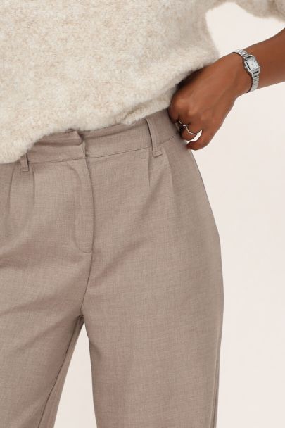 Taupe wide leg trousers with hidden button