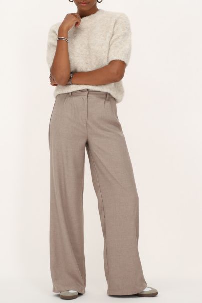 Taupe wide leg trousers with hidden button