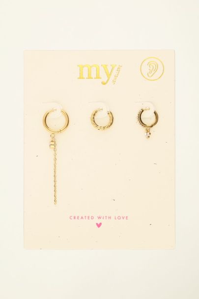 Oorbellen trio set met transparante steen | My Jewellery