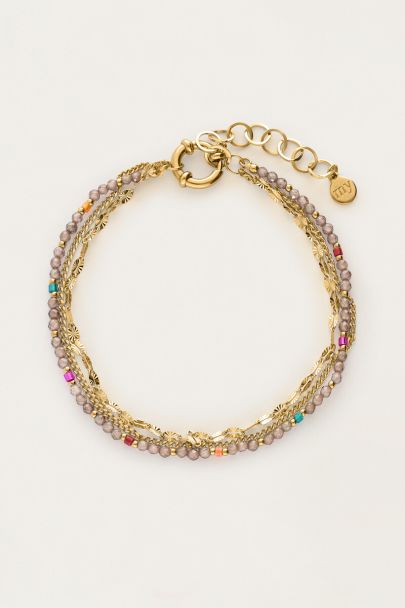 Sunrocks Dreifach-Armband mit taupefarbenen Kunstperlen