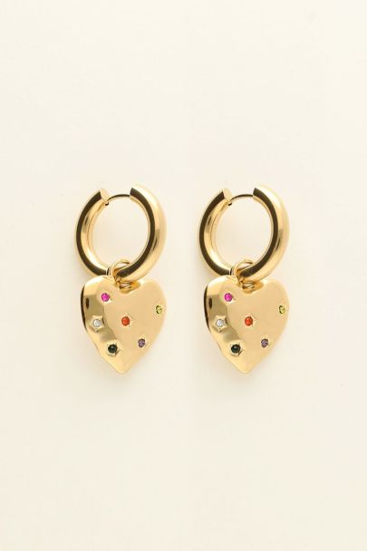 Universe hoop earrings with heart charm and multicoloured rhinestones | My Jewellery