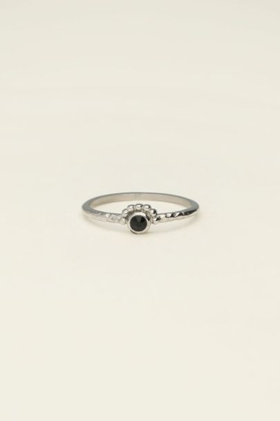 Universe ring with small black rhinestone