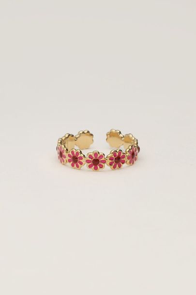 Vintage ring with pink & red flowers