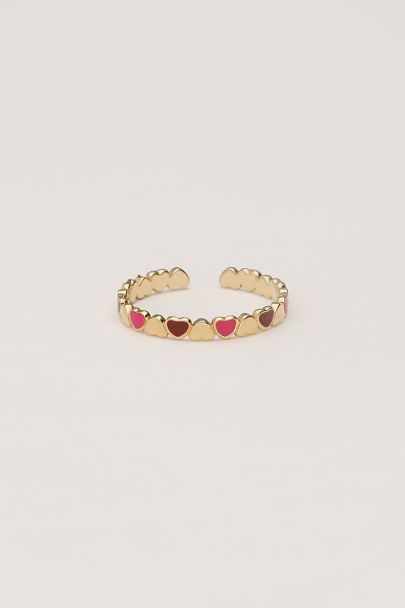 Vintage ring with pink & red hearts