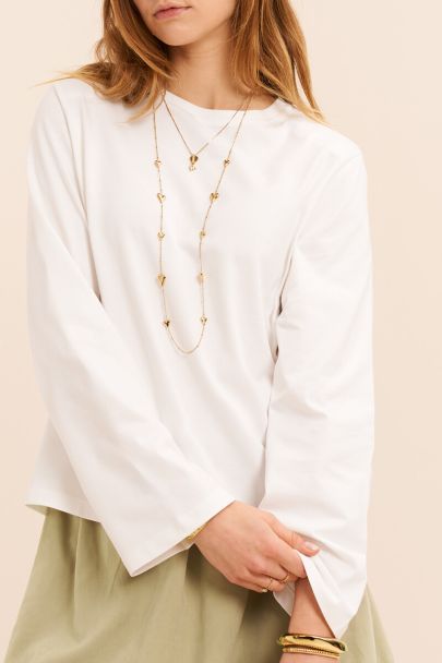 Wit oversized T-shirt met lange mouwen en schoudervulling