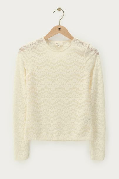 Witte fluffy kanten top