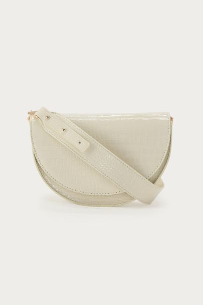 White half round shoulder bag with crocodile print