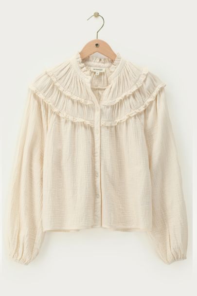 Witte mousseline blouse met ruffles