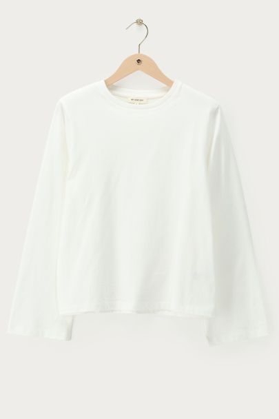 Weißes Oversize-T-Shirt mit langen Ärmeln und Schulterpolstern