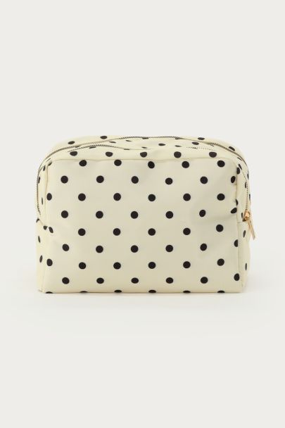 White polka dot toiletry bag with double zip
