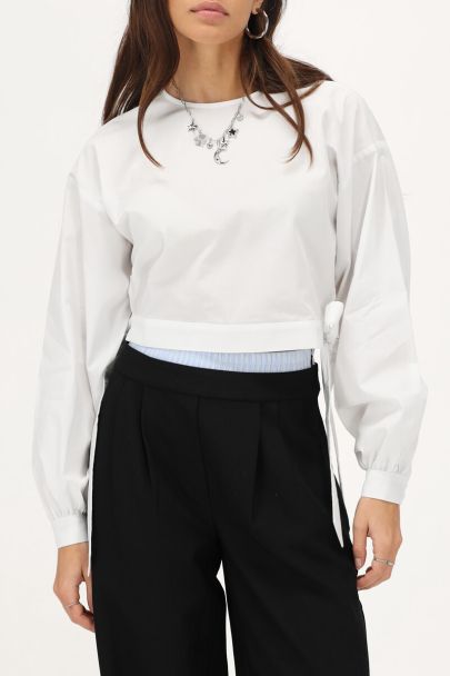 Witte poplin blouse met strikjes