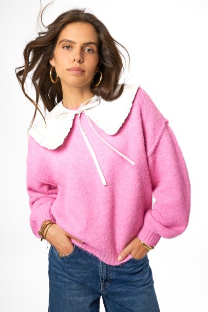 Witte popeline kraag met ruffle