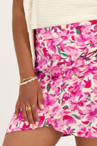 White skirt with pink floral print 