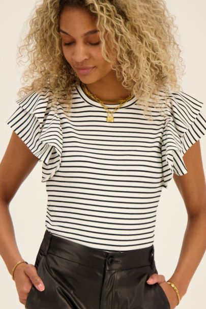 White striped top with ruffled sleeves