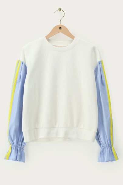 Sweat blanc à manches contrastées bleues