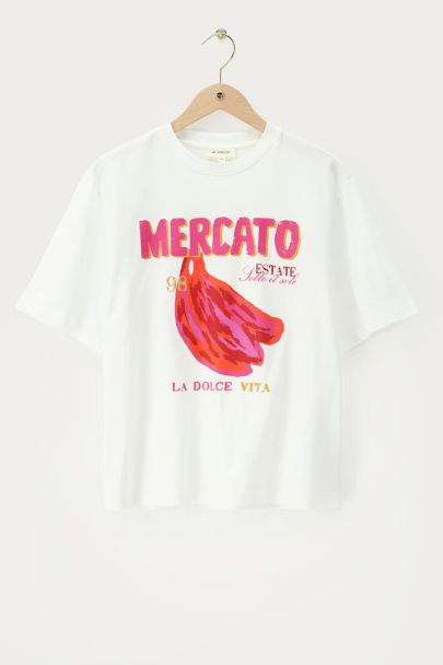Wit T-shirt "Mercato banana"