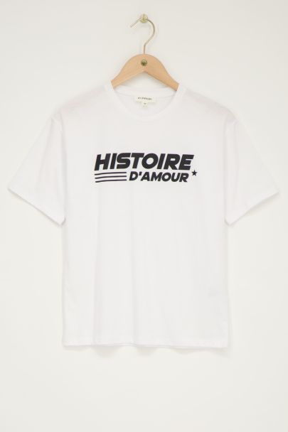 Wit T-shirt met zwarte "Histoire d'amour"
