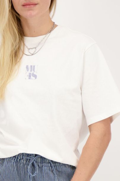Weißes T-Shirt mit blauem Denim-Fotoprint "Muse"