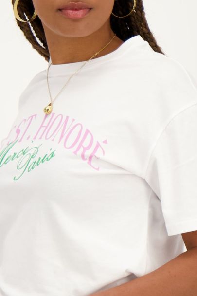 Wit T-shirt met paarse ''Rue st. honoré''