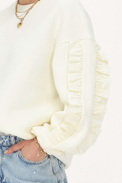 Sweat blanc à volants