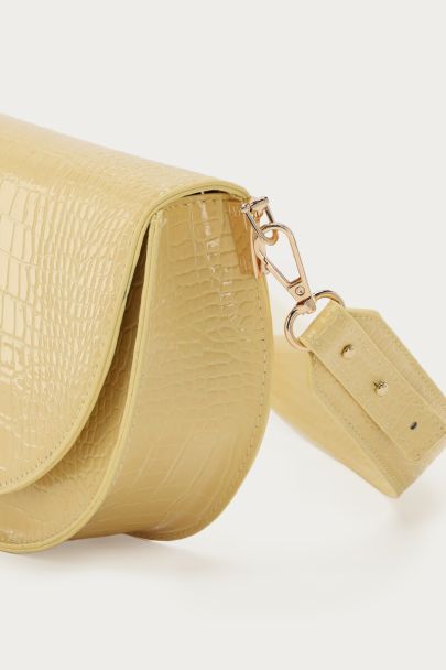 Yellow half round shoulder bag with crocoprint
