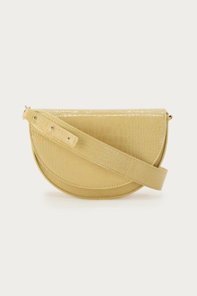 Yellow half round shoulder bag with crocoprint