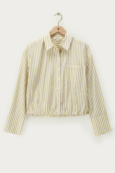 Chemise courte jaune &agrave; rayures