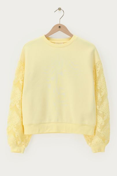 Sweat fantaisie jaune à manches brodées